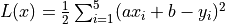 L(x) = \frac{1}{2} \sum_{i=1}^5 (ax_i + b - y_i)^2